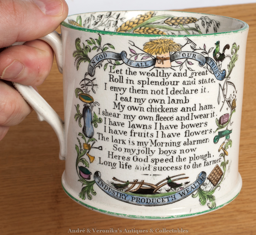 c. 1800's Farmer's Toast CIDER MUG Antique Staffordshire Hand Painted Pint Rare eBay