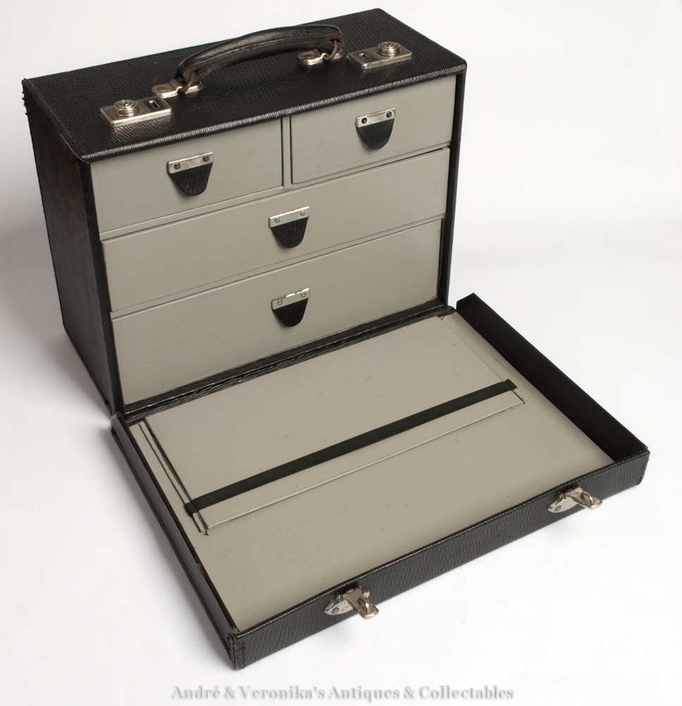 Vintage DOCTOR'S Black Leather CASE DRAWERS GP Medical Home Visit Call