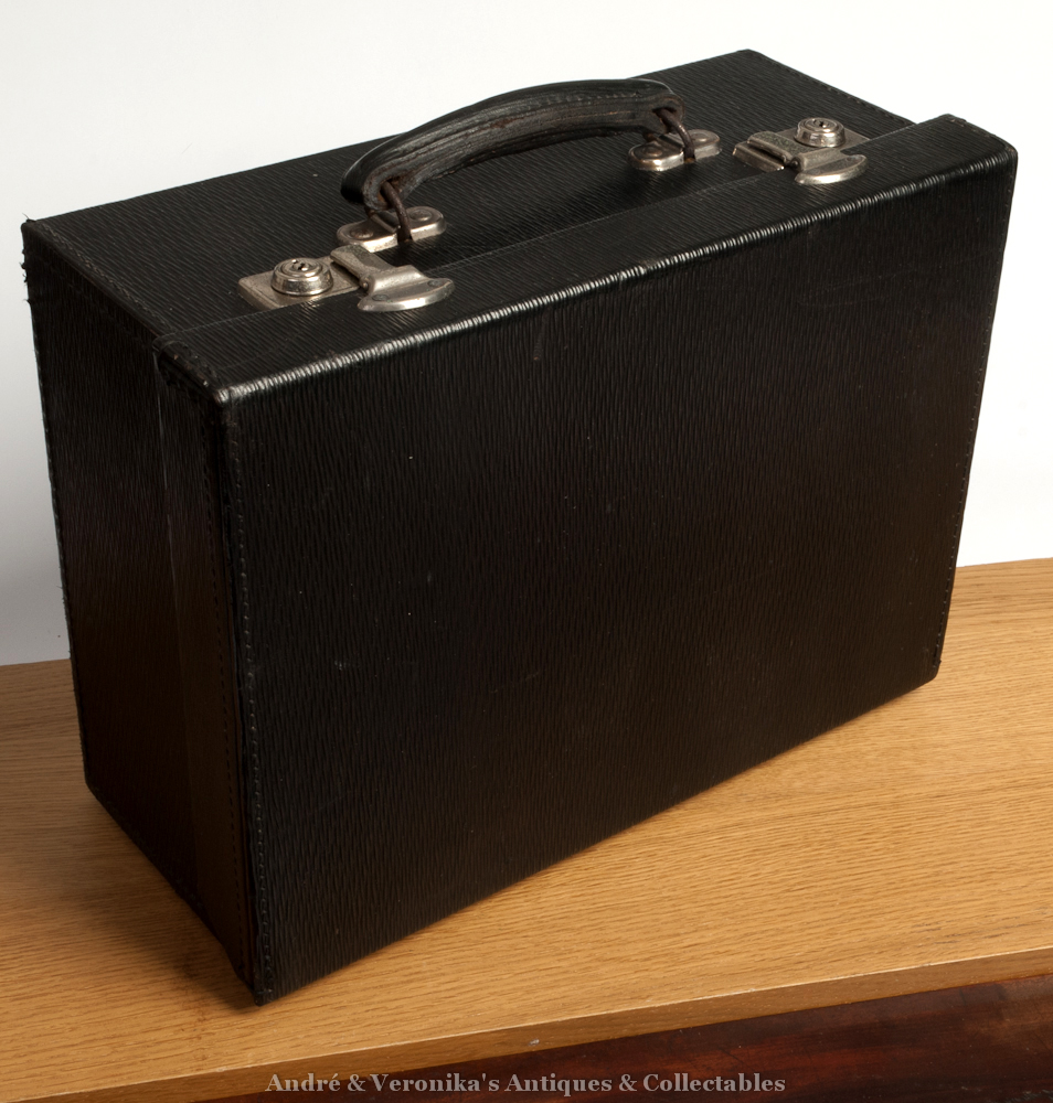 Vintage DOCTOR'S Black Leather CASE DRAWERS GP Medical Home Visit Call