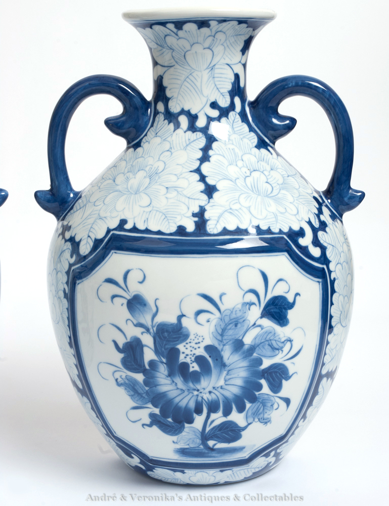 Pair of WALL VASES, by MAITLAND SMITH LTD Thailand Blue and White Hand