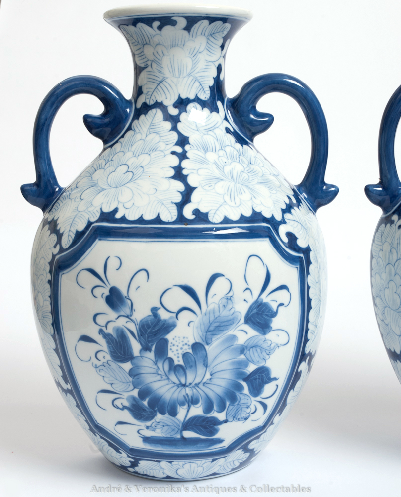 Pair of WALL VASES, by MAITLAND SMITH LTD Thailand Blue and White Hand