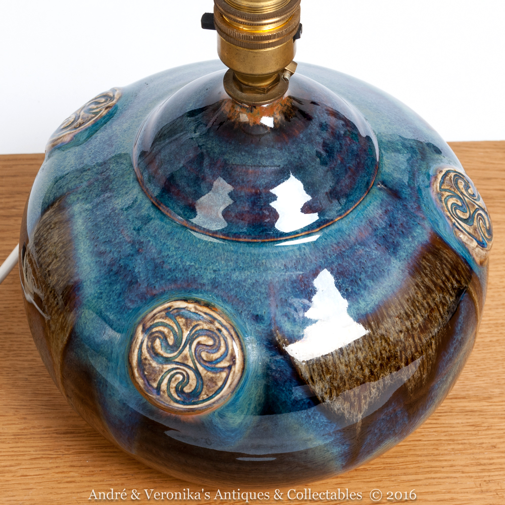 COLM De RIS IRISH Art Pottery Bedside TABLE LAMP Celtic Knot Blue Purple Marl eBay