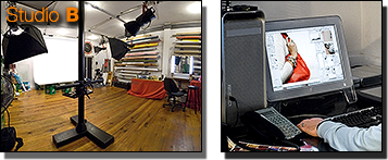 Large Photo Studio fully equipped and Apple Mac workstation running Photoshop.